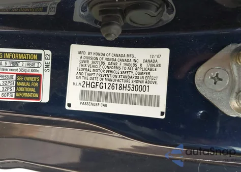 2008 Honda Civic Lx from USA, damaged, VIN 2HGFG12618H530001